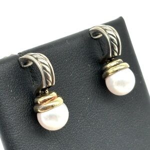 David Yurman Pearl Gold Cable 14k Sterling Silver Earrings Authentic